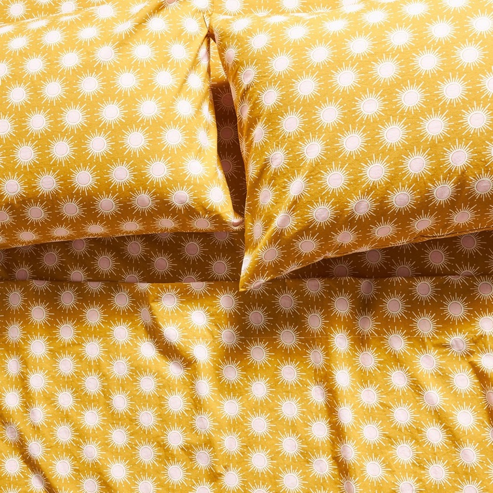 Anthropologie Organic Cotton Percale Printed Sheet Set Queen